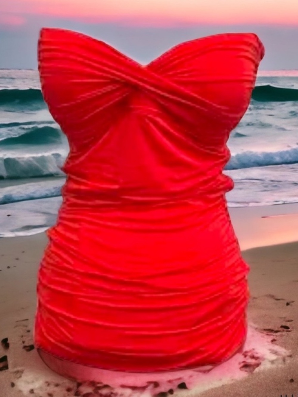 Carmen Marc Valvo Red Ruched One-Piece Swimsuit